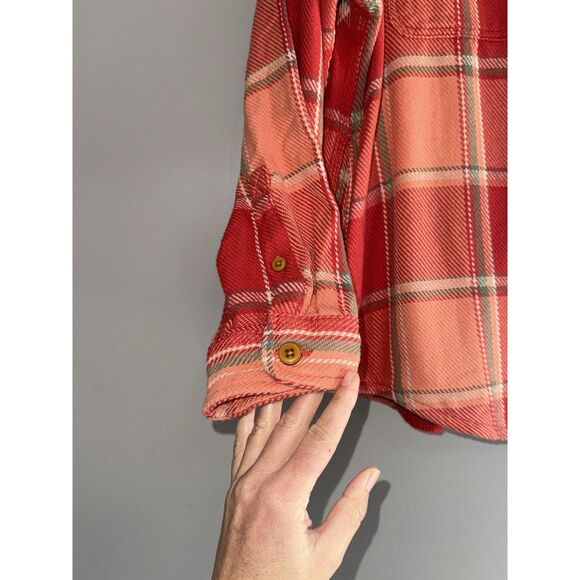 LL Bean Womens 1912 Overshirt Plaid Shacket Heavy Shirt Jacket Coral XL Petite - Picture 6 of 16